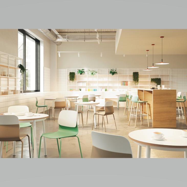 Table ronde ou ovale KLIK pour zone de cafétéria, restauration en entreprise, open space ou coworking de sokoa