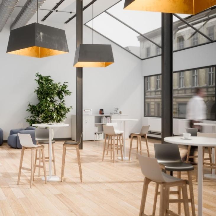 Tables hautes rondes pour espace de restauration, cafétéria, de détente en entreprise, open space, coworking