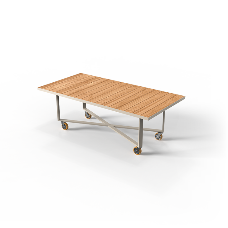 Table basse indoor-outdoor rectangulaire en aluminium et bois teck VINEYARD